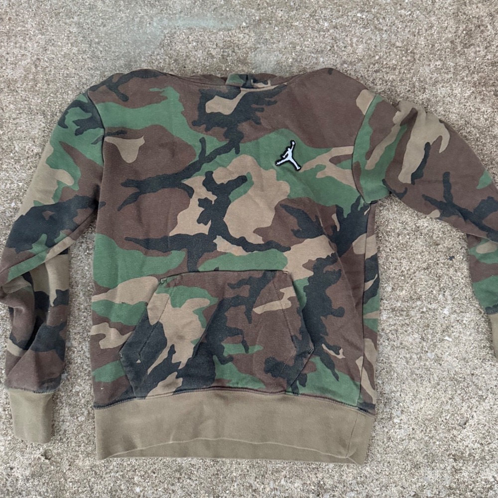 Jordan Boys Camo Pullover Hoodie Jumpman Logo Green Brown Size M 10-12 A717-E4F